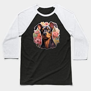 Doberman  Dog Vintage Floral Baseball T-Shirt